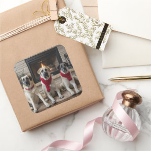 Anatolischer Schäferhund am Feuerplatz Weihnachten Quadratischer Aufkleber