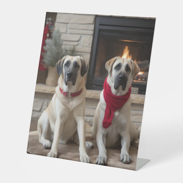 Anatolischer Schäferhund am Feuerplatz Weihnachten Sockelschild (Vorderseite)