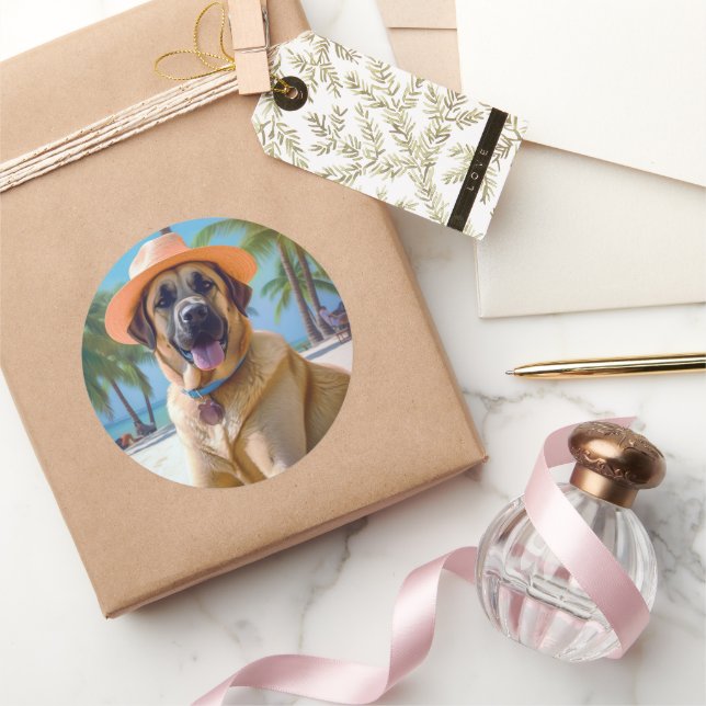 Anatolischer Schäferhund am Strand, Hundeliebhaber Runder Aufkleber (Schenken)