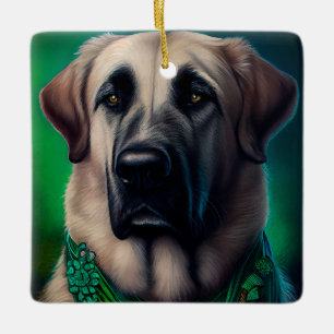 Anatolischer Schäferhund in St. Patrick's Day Dres Keramikornament