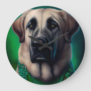Anatolischer Schäferhund in St. Patrick's Day-Klei Große Wanduhr
