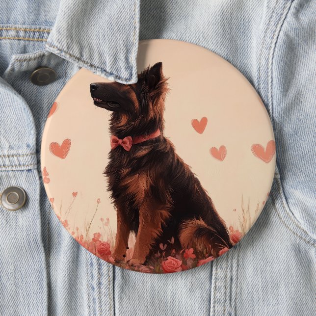 Anatolischer Schäferhund mit Rose - Valentinstag Button (Beispiel)