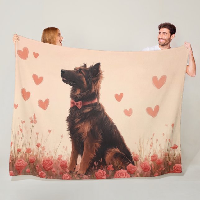 Anatolischer Schäferhund mit Rose - Valentinstag Fleecedecke (Beispiel)
