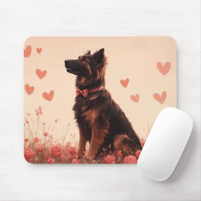 Anatolischer Schäferhund mit Rose - Valentinstag Mousepad (Mit Mouse)