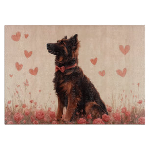 Anatolischer Schäferhund mit Rose - Valentinstag Schneidebrett