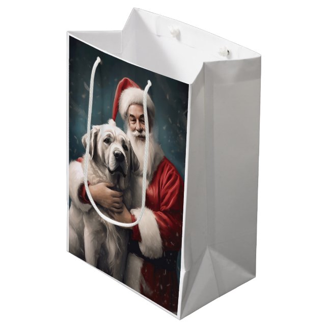 Anatolischer Schäferhund mit Weihnachten des Weihn Mittlere Geschenktüte (Vorderseite Schrägansicht)
