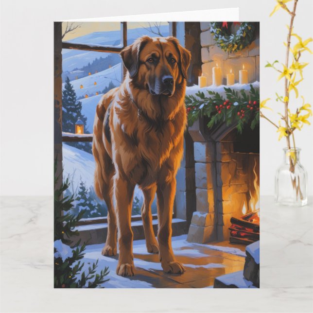 Anatolischer Schäferhund mit Weihnachtsbeleuchtung Karte (Gelbe Blume)