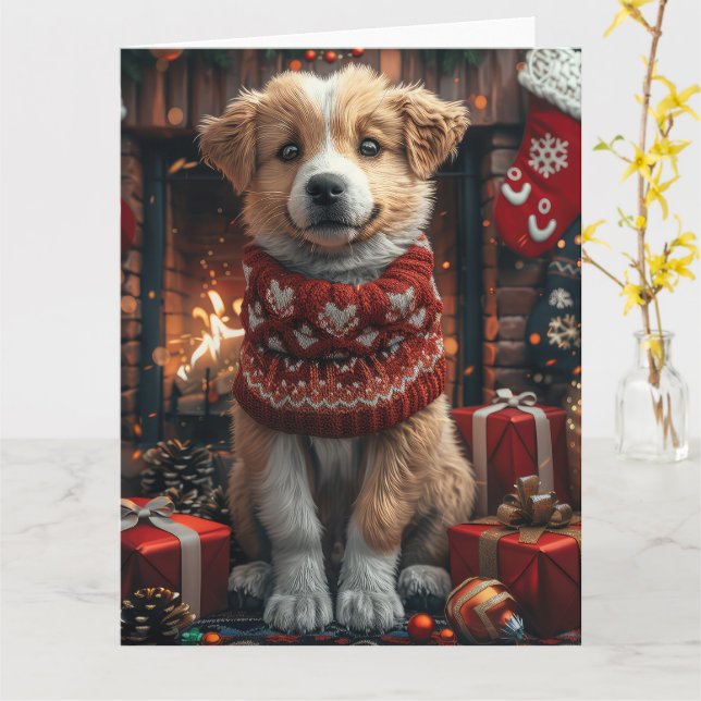Anatolischer Schäferhund mit Weihnachtsgeschenken  Karte (Gelbe Blume)