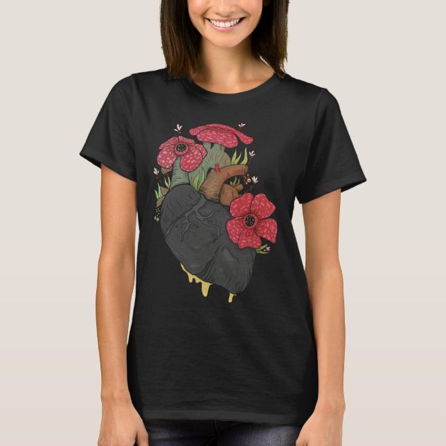 Anatomical Heart And Flowers  Men Women Cardiologi T-Shirt (Vorderseite)