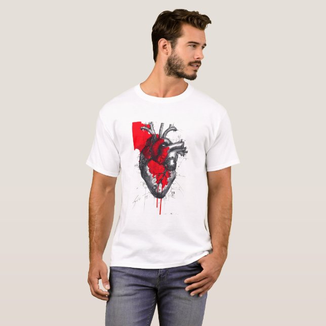 Anatomical Heart Sketch Trash Polka Art T-Shirt (Vorne ganz)
