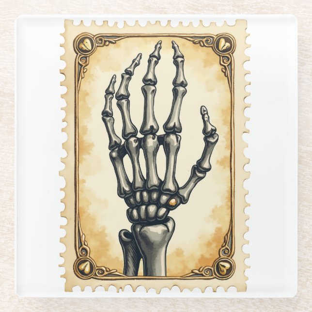 Anatomie der Elegance: Vintage Skeletthand Glasuntersetzer (Vorderseite)