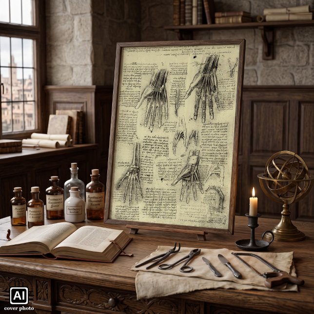 Anatomie der menschlichen Hand durch Leonardo da V Poster (Anatomy of the Human Hand by Leonardo da Vinci is a Renaissance Era human anatomy sketch.)