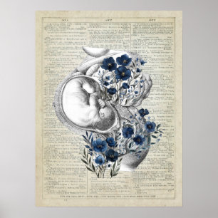 Anatomie der Schwangerschaft mit blauen Blüten Poster