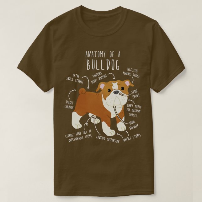 Anatomie des englischen Bulldoggen Rot und Weißer  T-Shirt (Design vorne)