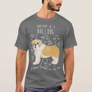 Anatomie des englischen Bulldoggen und des weißen  T-Shirt