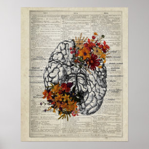 Anatomie des menschlichen Gehirns mit Blume Poster