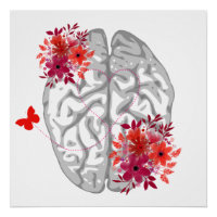 Anatomie des menschlichen Gehirns mit roten Blume