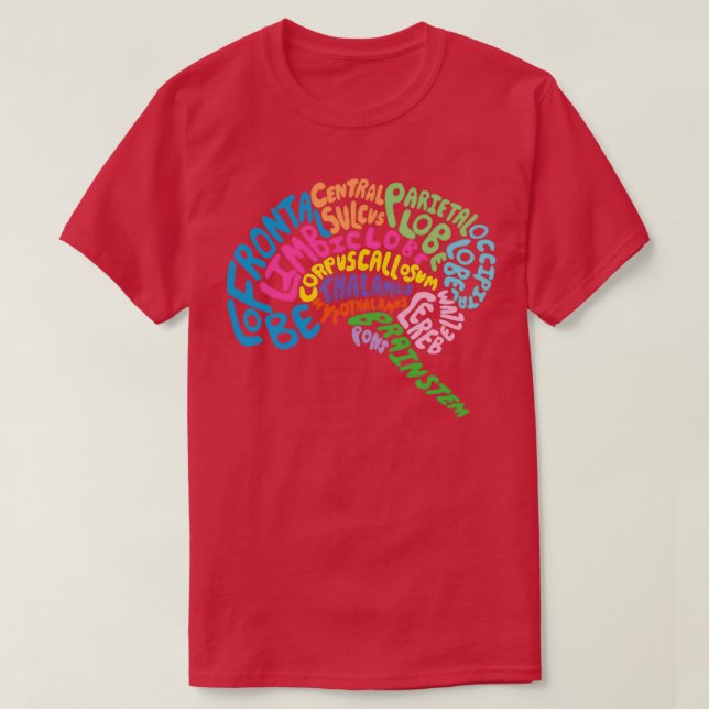 Anatomie des menschlichen Gehirns mit Typografie T-Shirt (Design vorne)