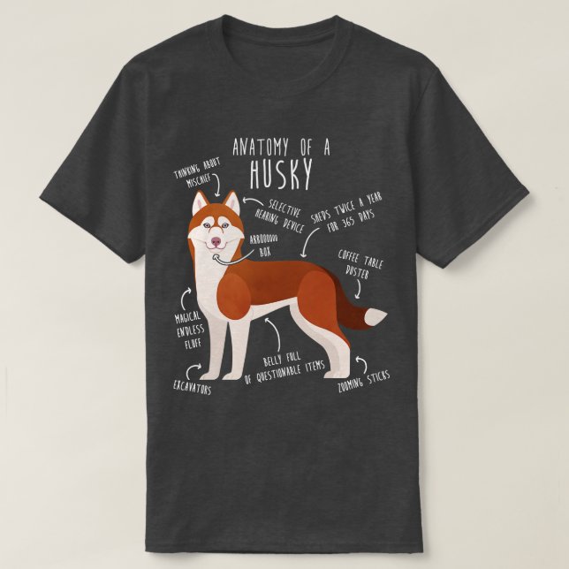 Anatomie des roten sibirischen Husky-Hundes T-Shirt (Design vorne)