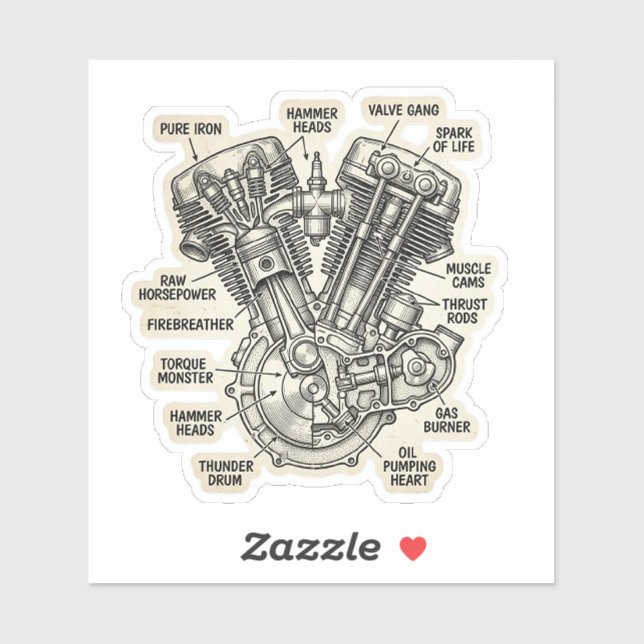 Anatomie des V-Twin Motorrad Bikers Sticker (Blatt)