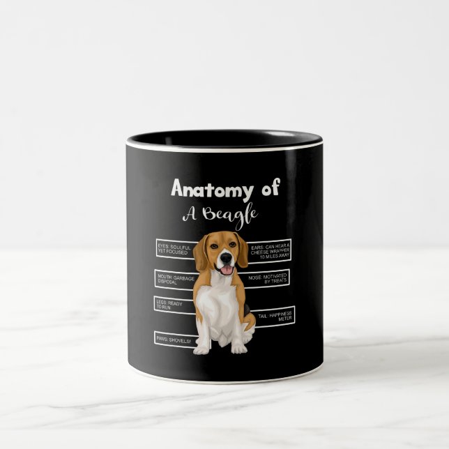 Anatomie eines Beagle Funny Hund Liebhaber Geschen Zweifarbige Tasse (Mittel)