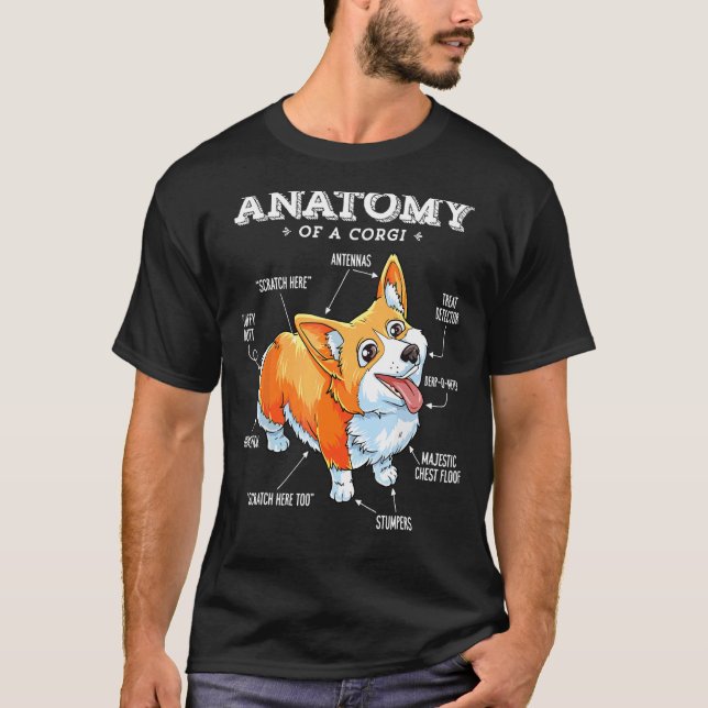 Anatomie eines Corgi T-Shirts Lustiger Hund (Vorderseite)