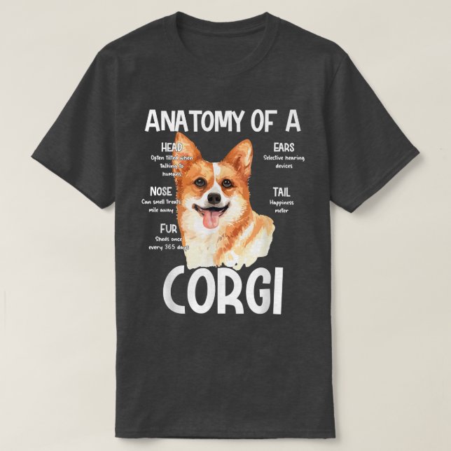 Anatomie eines Corgis für Hundefreunde Kopfgeräusc T-Shirt (Design vorne)