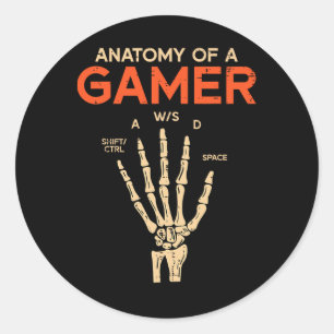 Anatomie eines Gamer Skeleton Hand Funny Men Boys  Runder Aufkleber