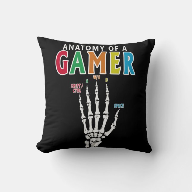 Anatomie eines Gamer Skeleton Hand Funny Pillow Kissen (Vorderseite)