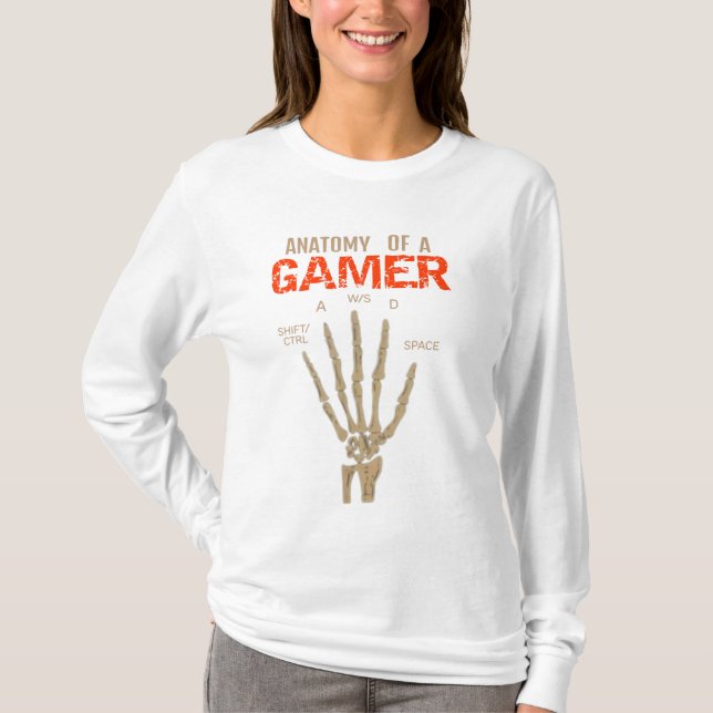 Anatomie eines Gamer Skeleton Hand Keyboard T - Sh T-Shirt (Vorderseite)
