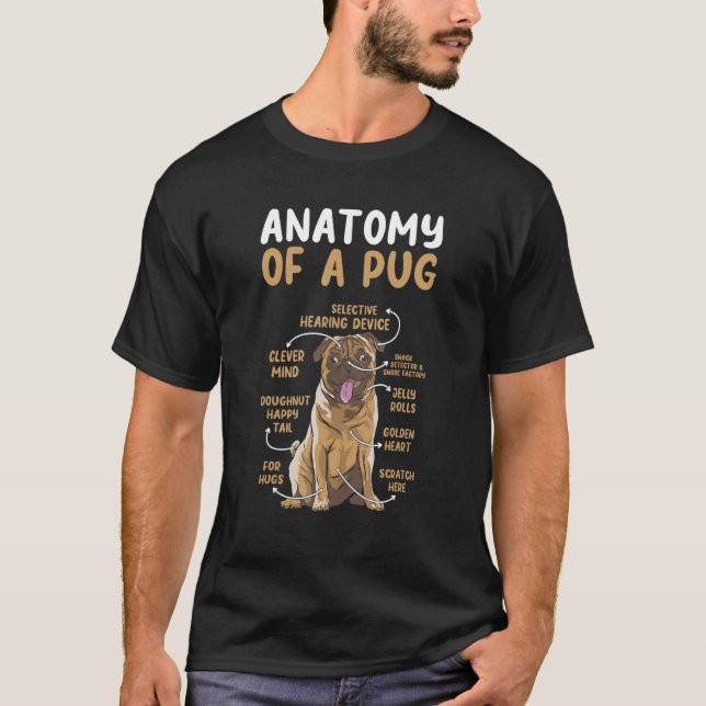 Anatomie eines Hundebüts eines Mops T-Shirt (Vorderseite)