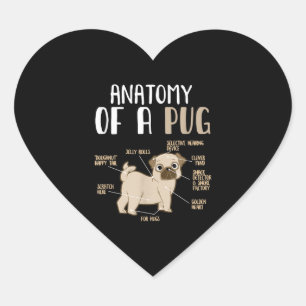 Anatomie eines Mops-Hundehundes Herz-Aufkleber