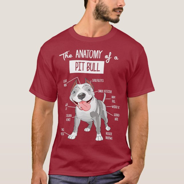 Anatomie eines Pitbull Hundes Lover T-Shirts (Vorderseite)
