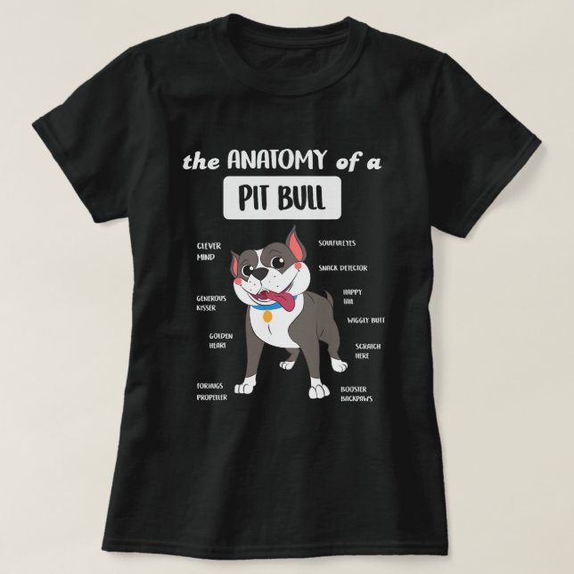 Anatomie eines Pitbullenhundes T-Shirt (Design vorne)