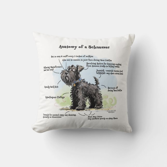 Anatomie eines Schnauzer Black Schnauzer Blue Coll Kissen (Vorderseite)