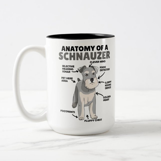 Anatomie eines Schnauzer-Niedlichen Hundes Zweifarbige Tasse (Links)