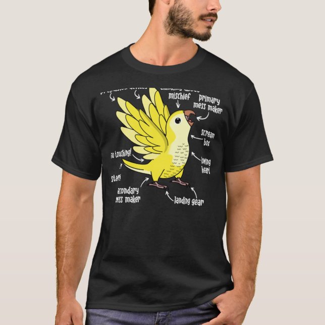 Anatomie Papagei I Gelber Lutino Monk Papageienqua T-Shirt (Vorderseite)