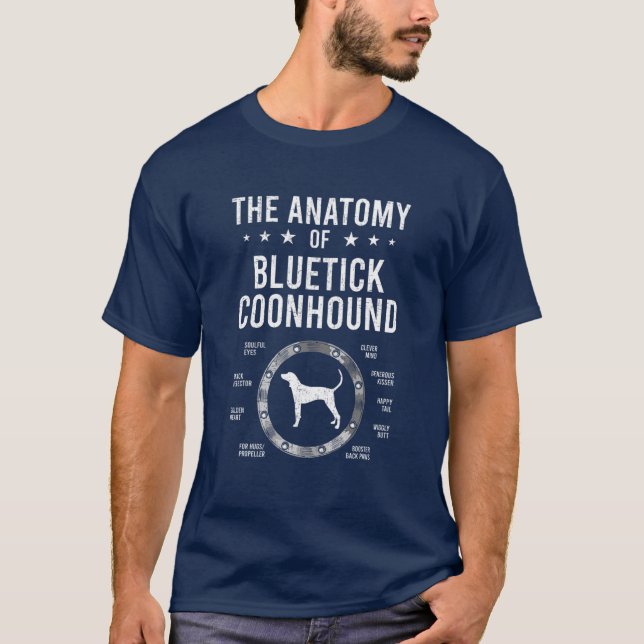 Anatomie von Bluetick Coonhound Hund Lover T-Shirt (Vorderseite)