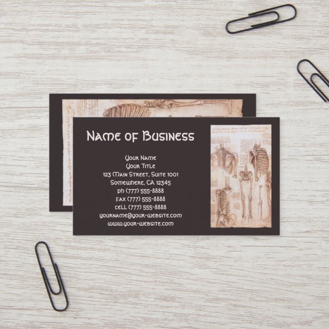 Anatomie Zeichnungen menschliche Skelette Leonardo Visitenkarte (Vorderseite/Rückseite Beispiel)