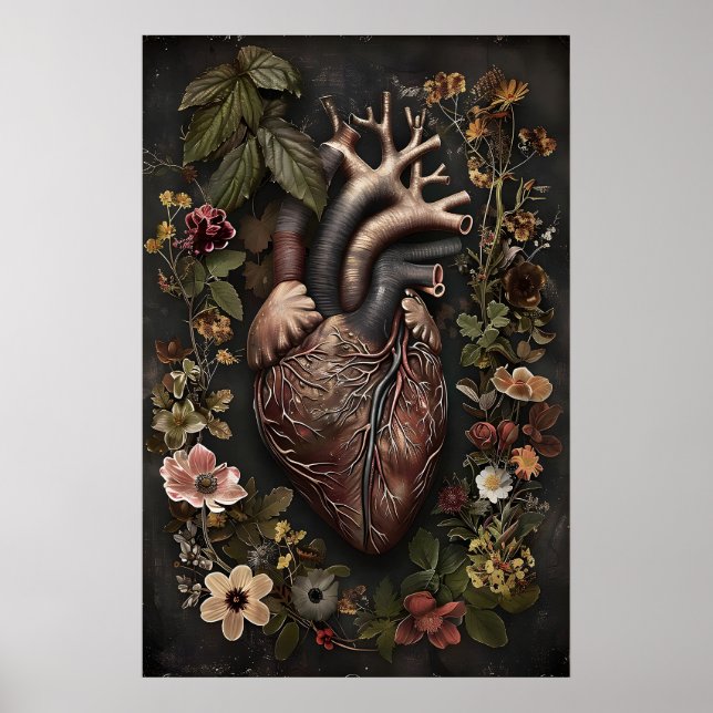 Anatomischer Herz- und Blumenprint, Dark Academia Poster (Vorne)