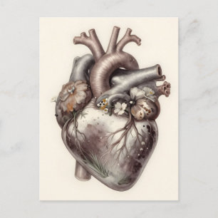 Anatomisches Herz Florales Vintage Botanisches Med Postkarte