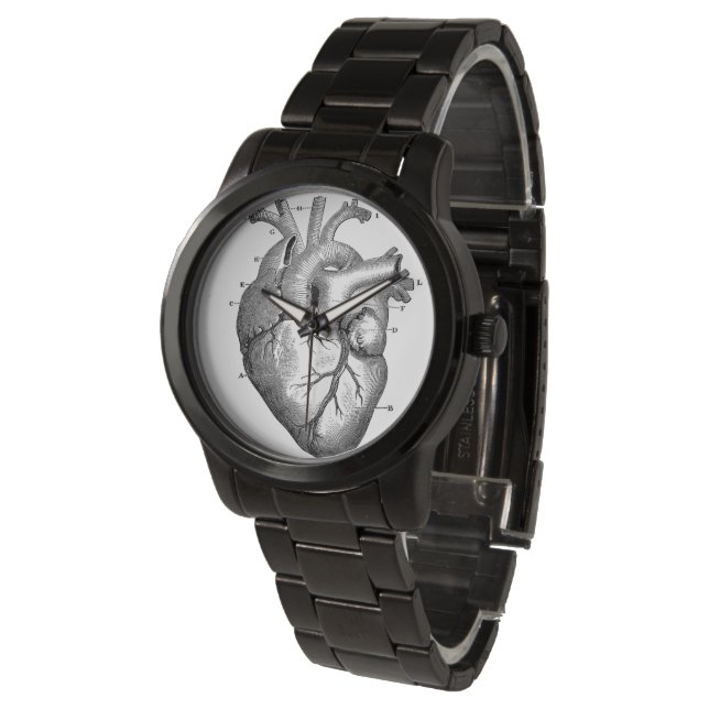 Anatomisches Herz Ladys Black Steel Armband Watch Armbanduhr (Schrägansicht)