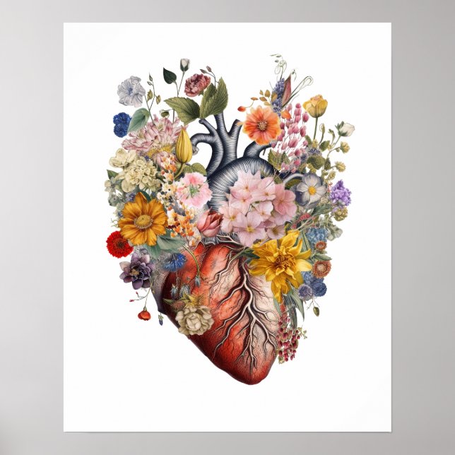 Anatomisches Herz mit Blume Art #2BFE2 Poster (Vorne)