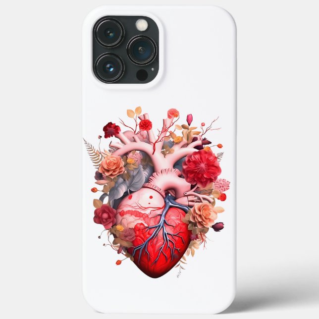 Anatomisches Herz mit Blume Case-Mate iPhone Hülle (Rückseite)
