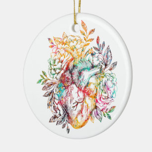 Anatomisches Herz mit Blume Keramik Ornament