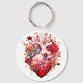 Anatomisches Herz mit Blume Schlüsselanhänger