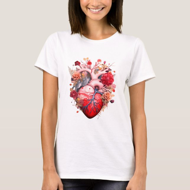 Anatomisches Herz mit Blume T-Shirt (Vorderseite)