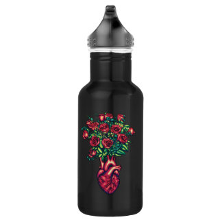 Anatomisches Herz mit Rose, Herzkrieger Edelstahlflasche