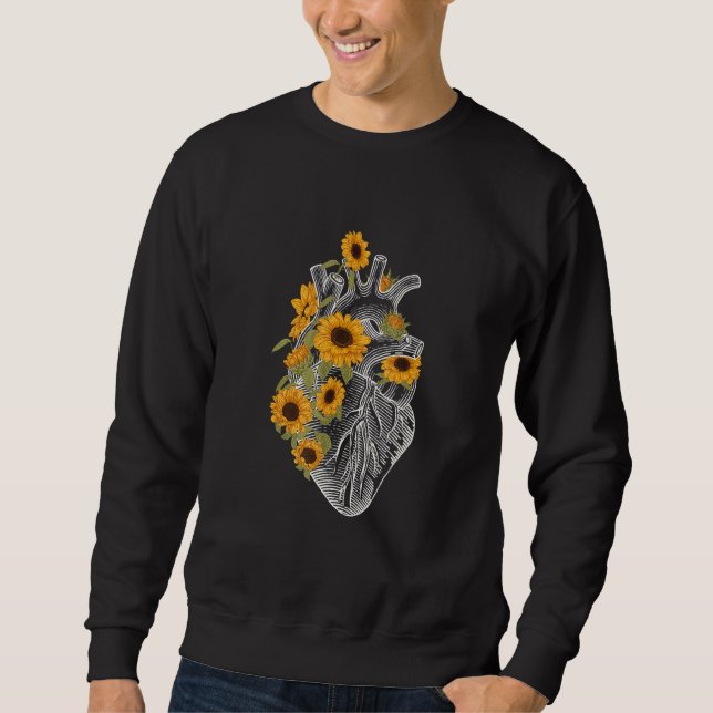 Anatomisches Herz mit Sonnenblumen Blume Herzfluss Sweatshirt (Vorderseite)