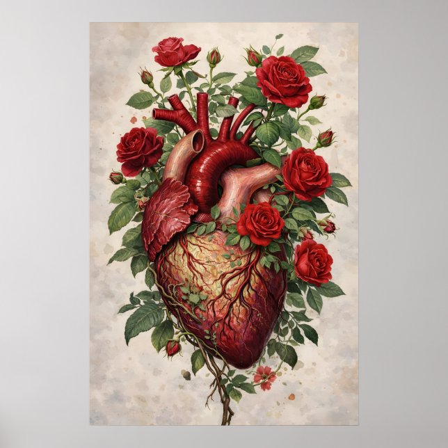 Anatomisches Herz Rosen Poster, Botanisch Poster (Vorne)